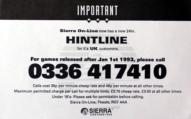 a flyer advertising the Sierra hintline in the UK