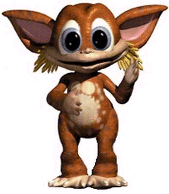 a computer-generated creature that looks almost exactly like a mogwai, except that he has tufts of hair coming out of his ears