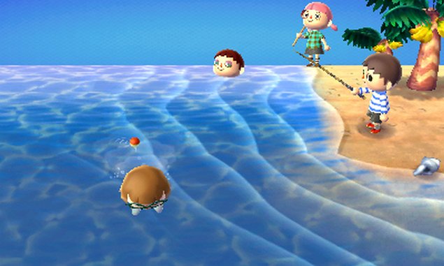Villagers hang out together, swimming in the sea or hanging out on the shore