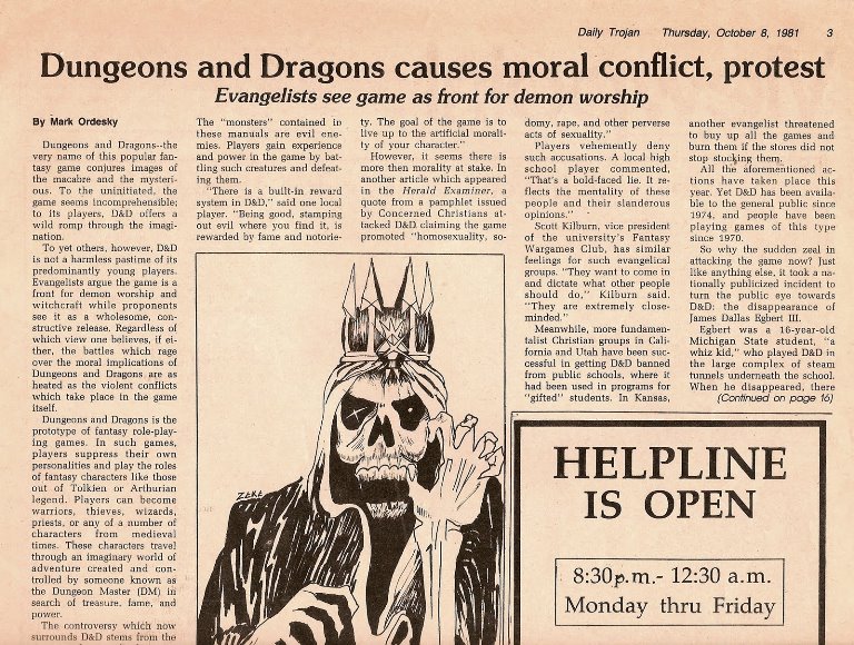 scan of a 1981 newspaper about the "Satanic" moral panic
